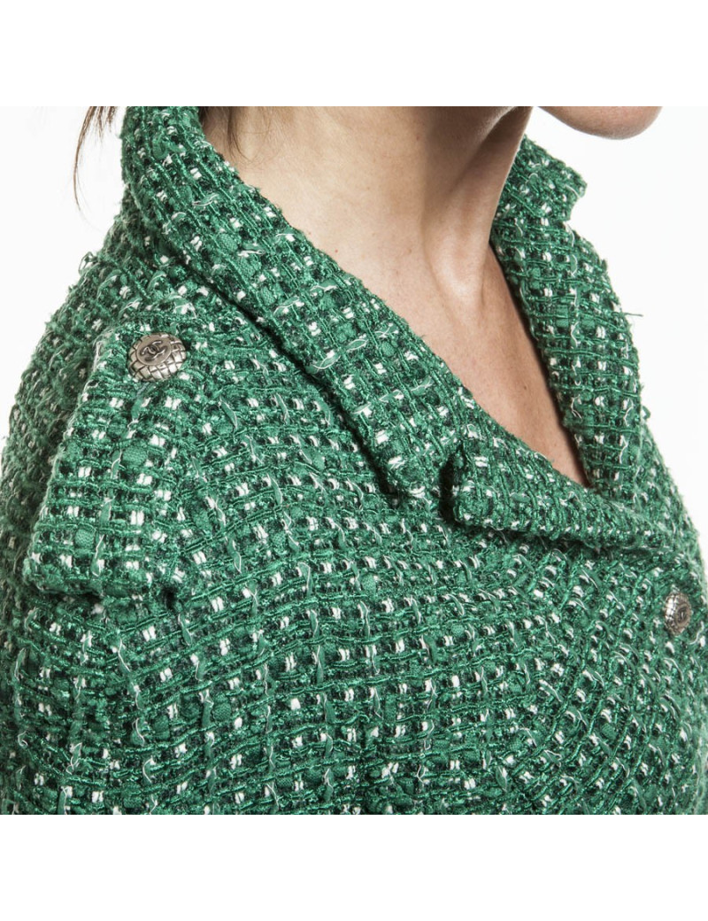 Ensemble CHANEL T 36 veste et pantalon vert et blanc