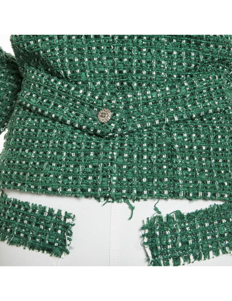 Ensemble CHANEL T 36 veste et pantalon vert et blanc