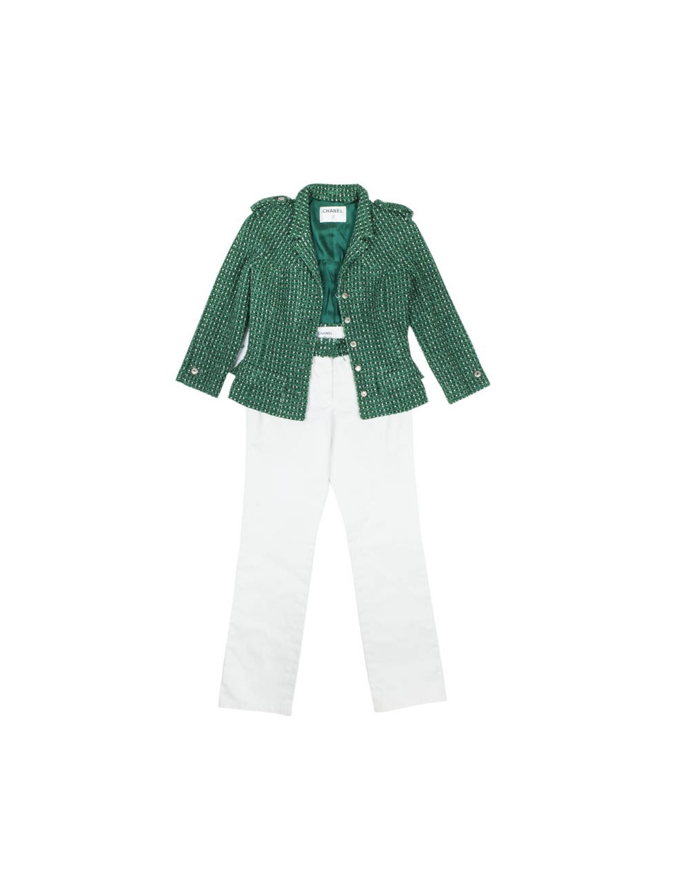 CHANEL T 36 jacket and pants green and white together