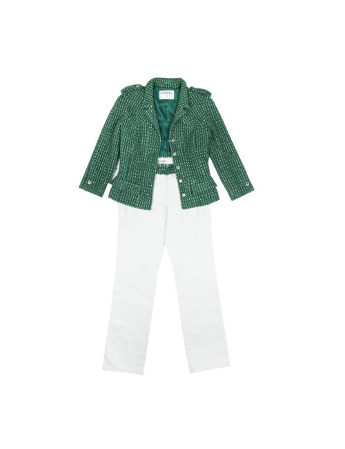 CHANEL T 36 jacket and pants green and white together