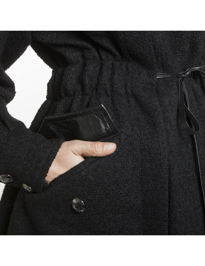 CHANEL coat in black tweed wool size 38/40FR