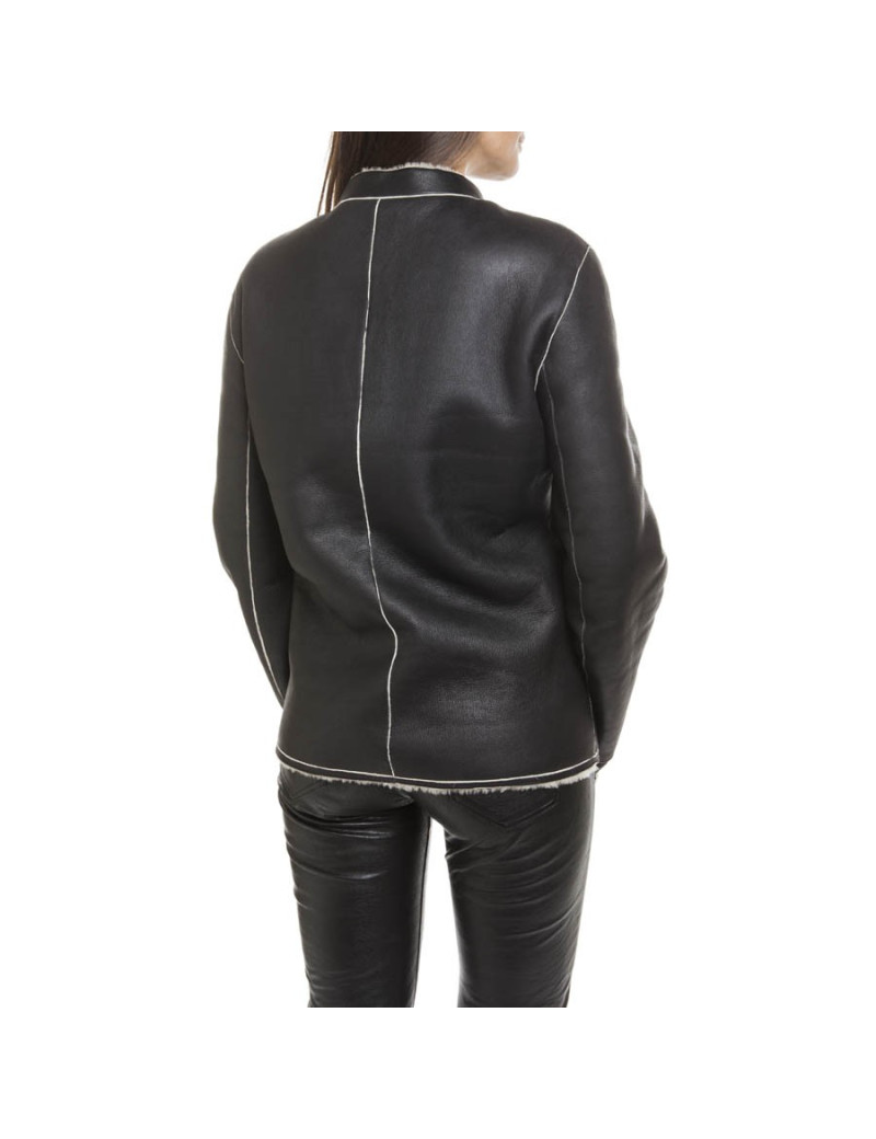 CHANEL jacket in black lambskin leather size 42FR