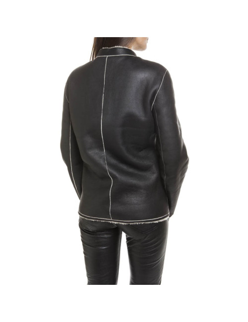 Veste CHANEL T 42 peau retournée noir interieur blanc