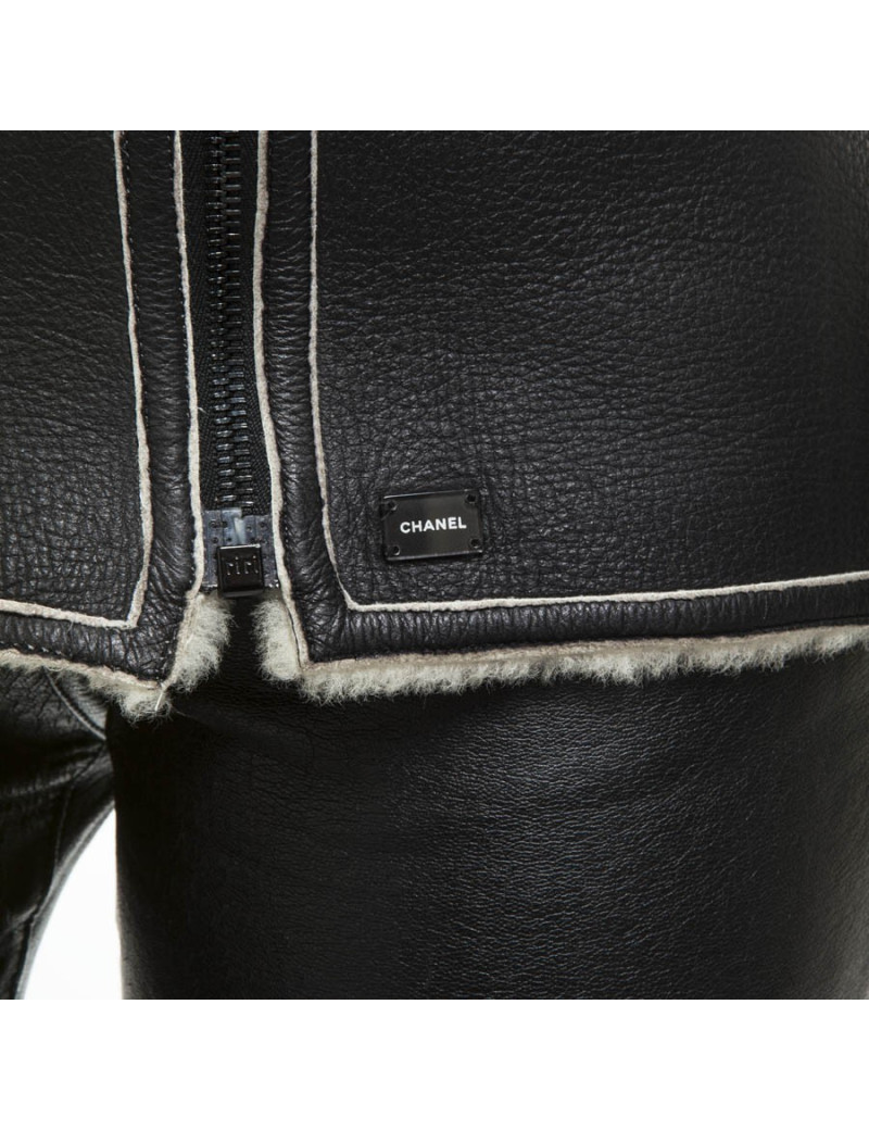 CHANEL jacket in black lambskin leather size 42FR