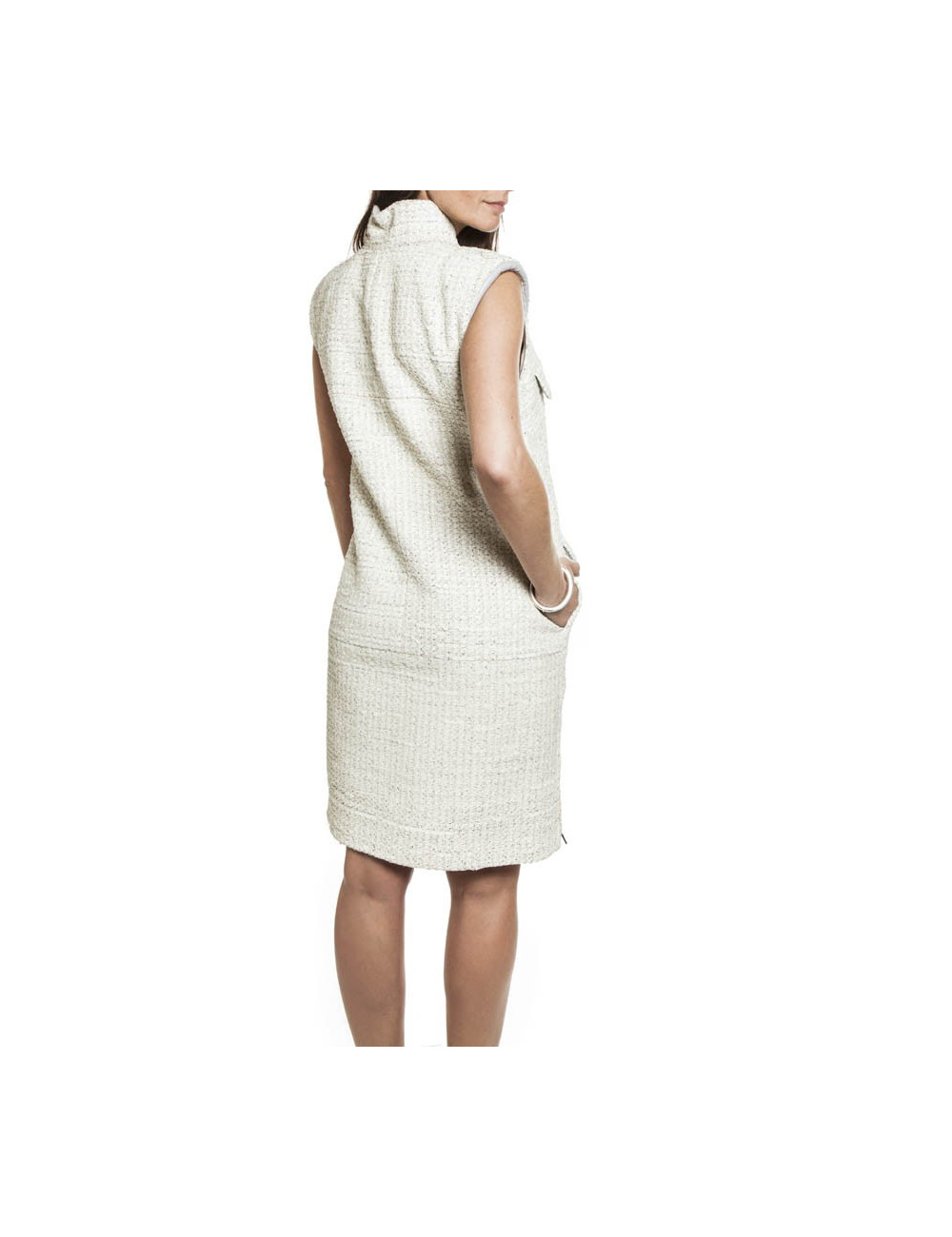 CHANEL T 42 painted tweed sleeveless dress cream