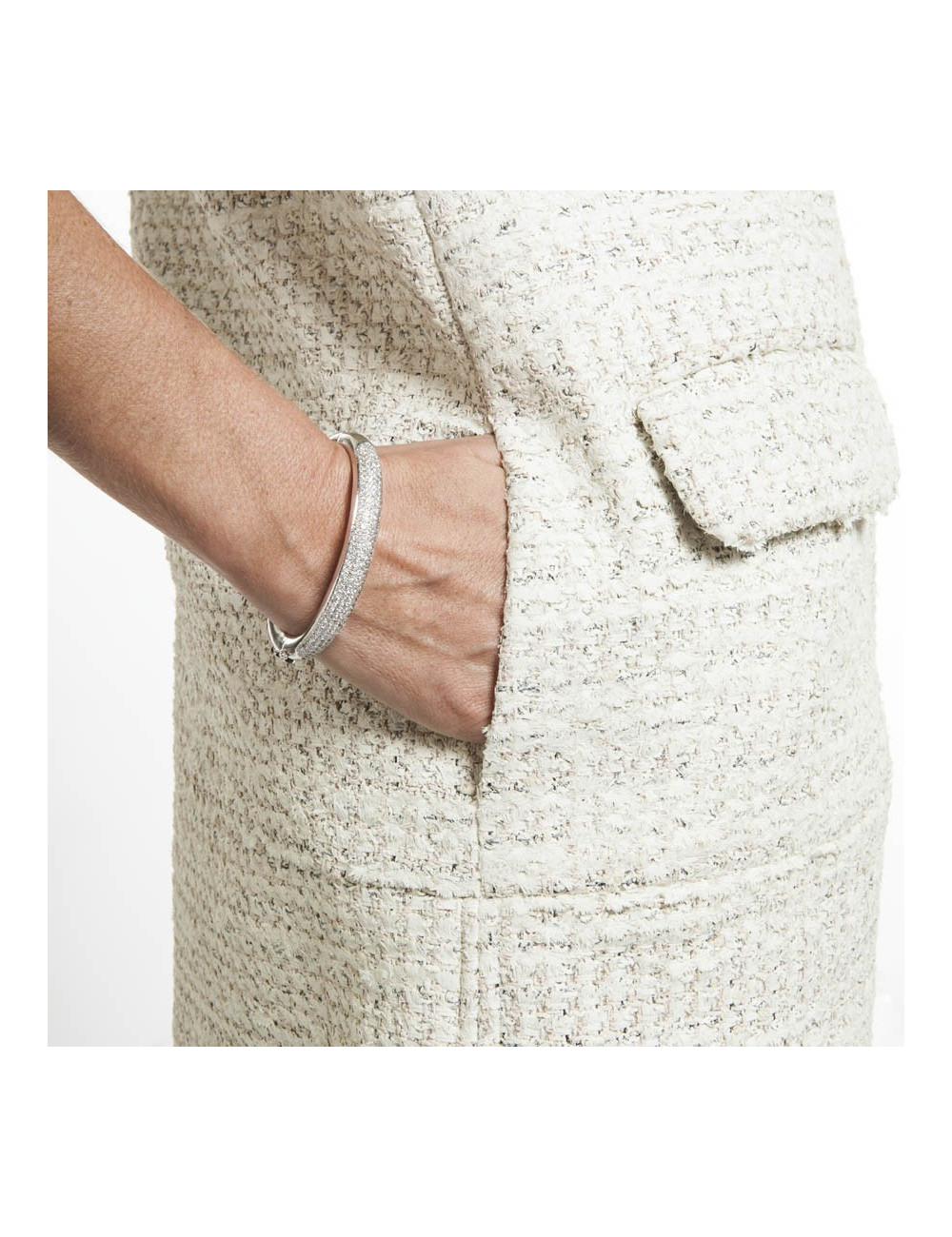 CHANEL T 42 painted tweed sleeveless dress cream