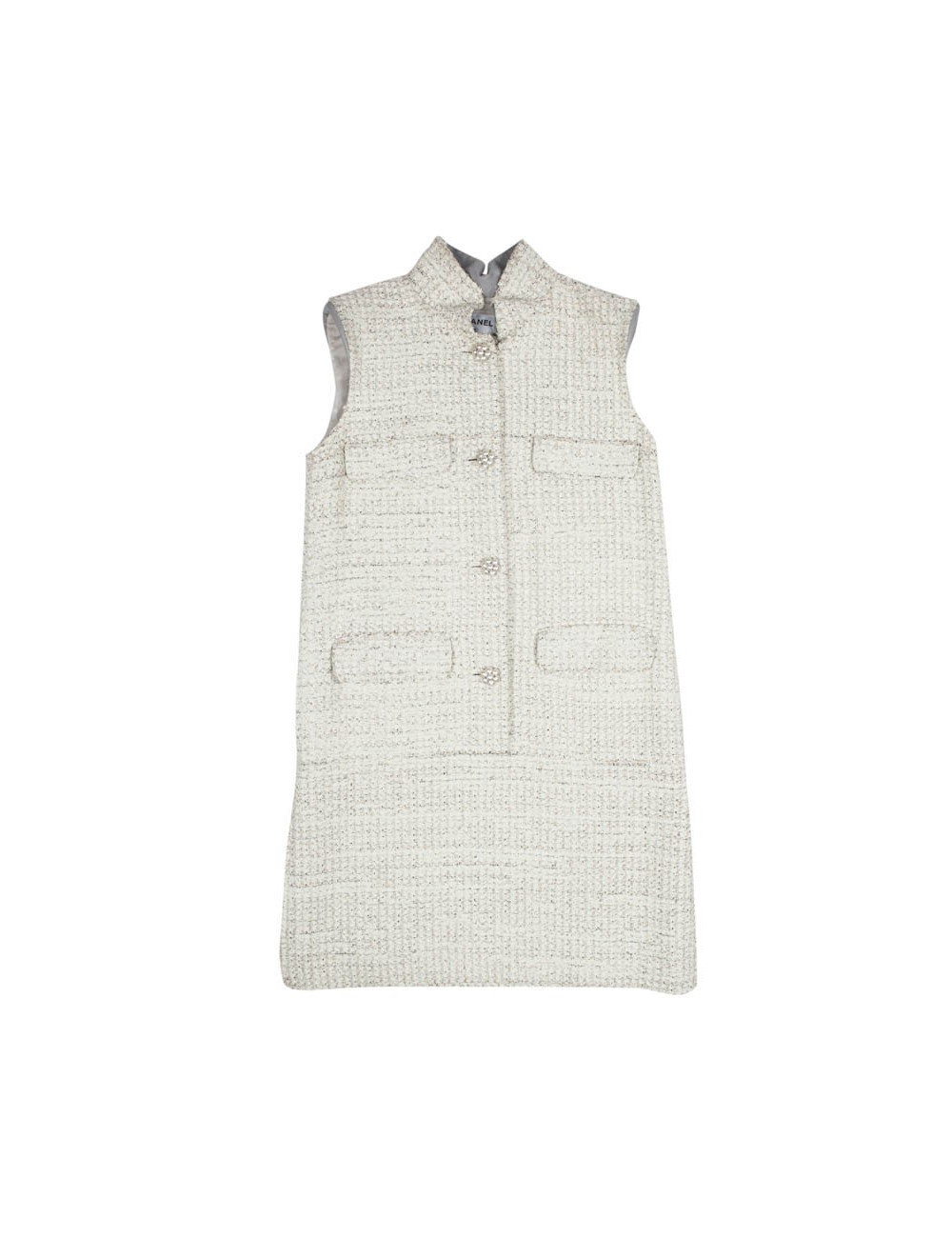 CHANEL T 42 painted tweed sleeveless dress cream