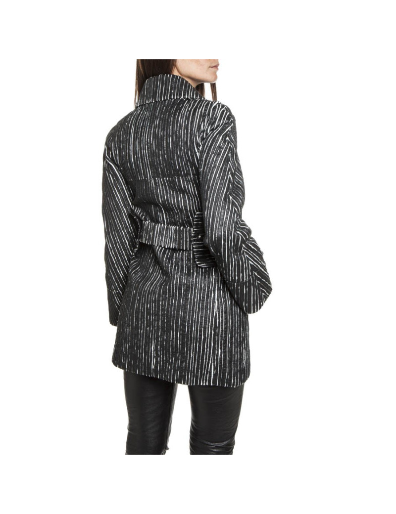 Caban CHANEL cuir rayé noir et blanc