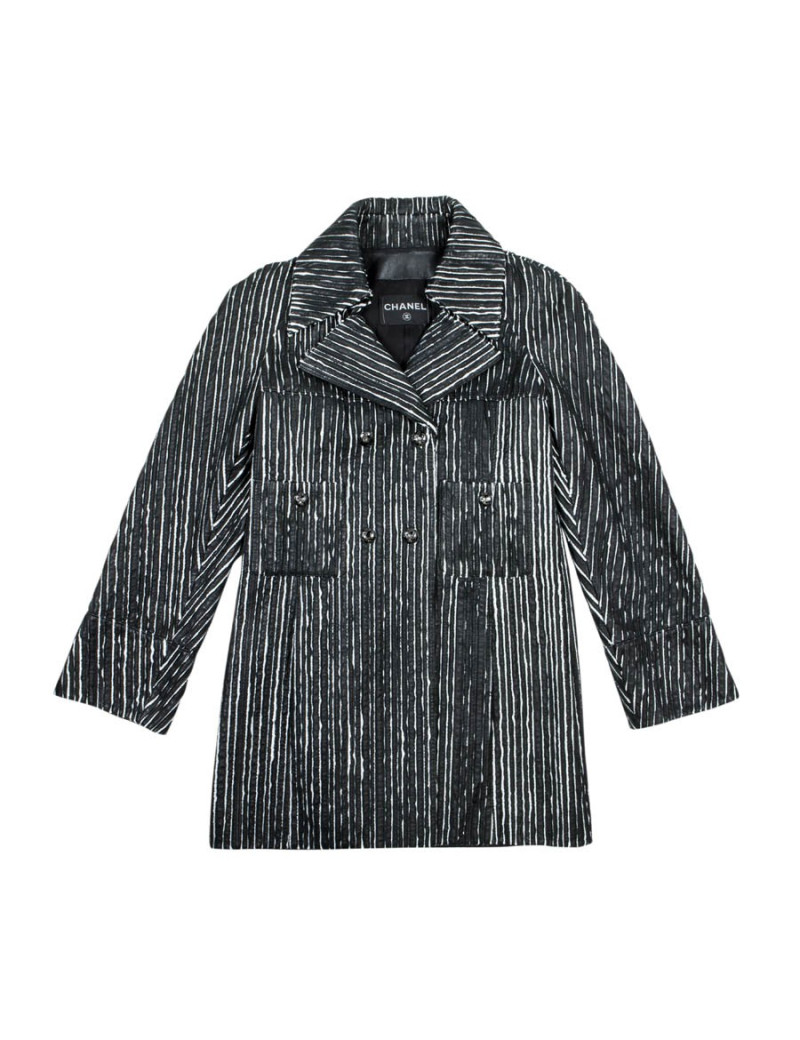 Caban CHANEL cuir rayé noir et blanc