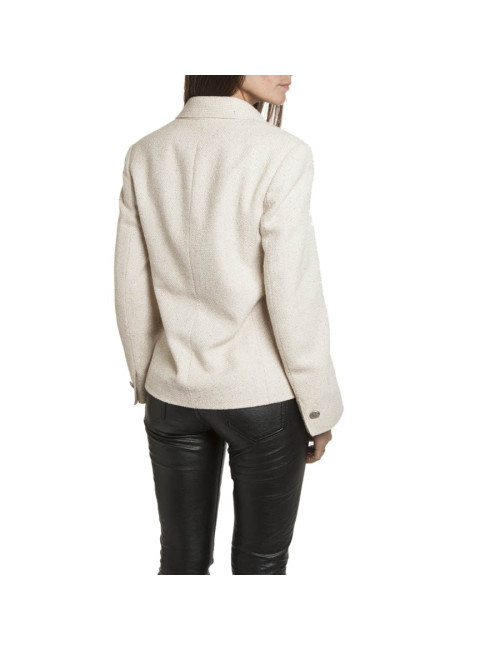 Veste CHANEL T 38 en twed beige croisée