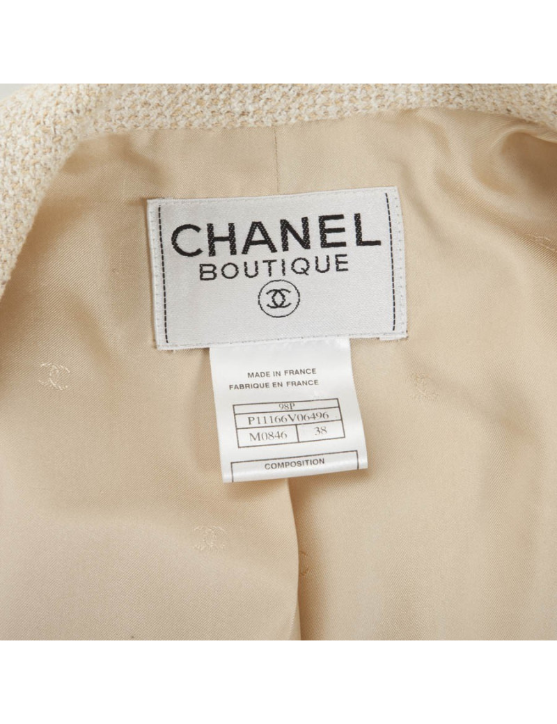 Veste CHANEL T 38 en twed beige croisée