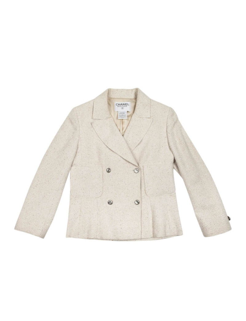 Veste CHANEL T 38 en twed beige croisée
