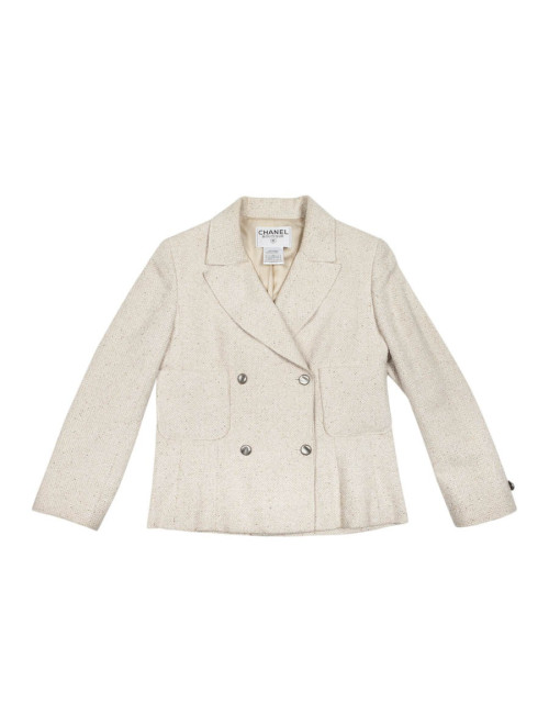 Veste CHANEL T 38 en twed beige croisée