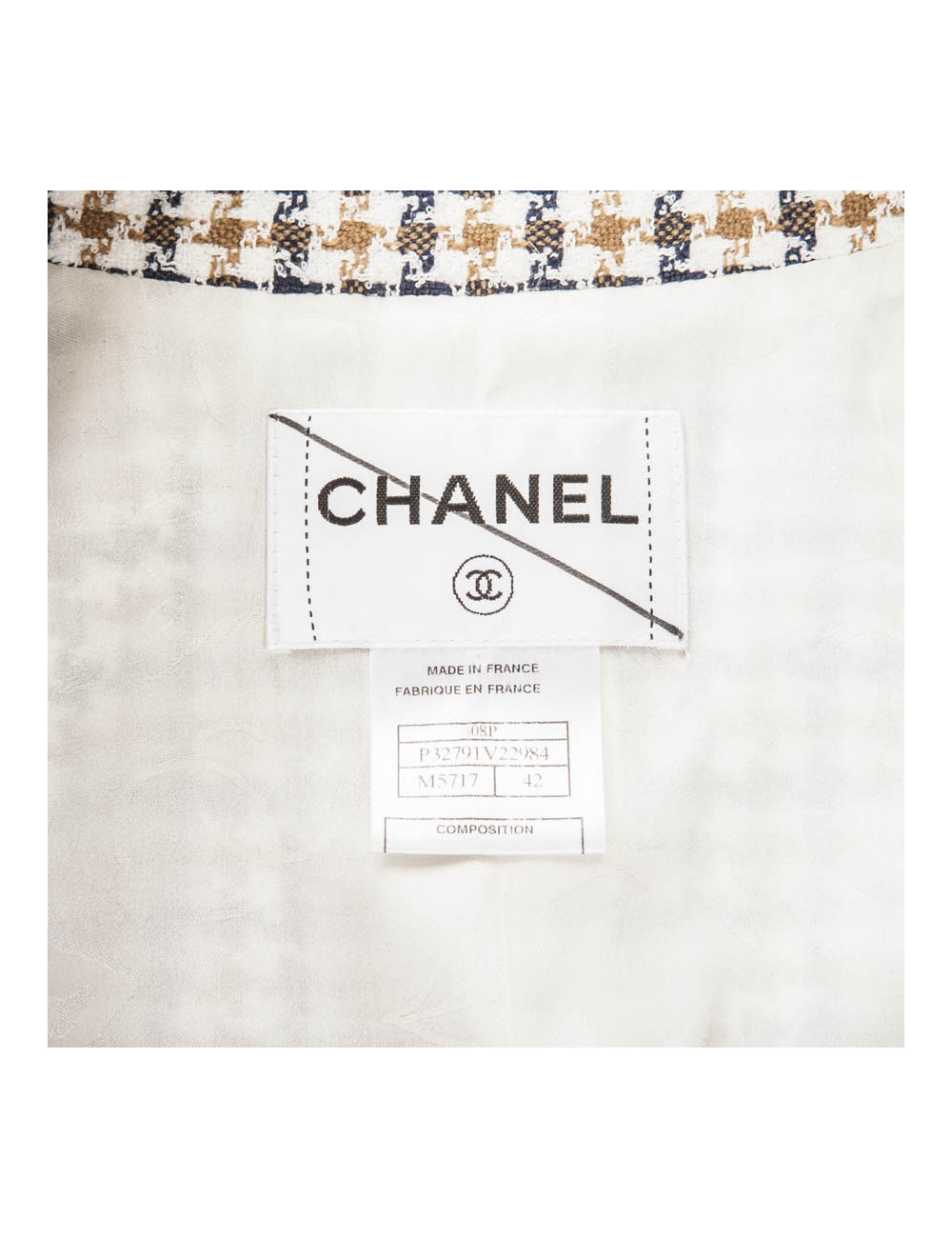 Veste CHANEL T 42 pied de poule beige et bleu