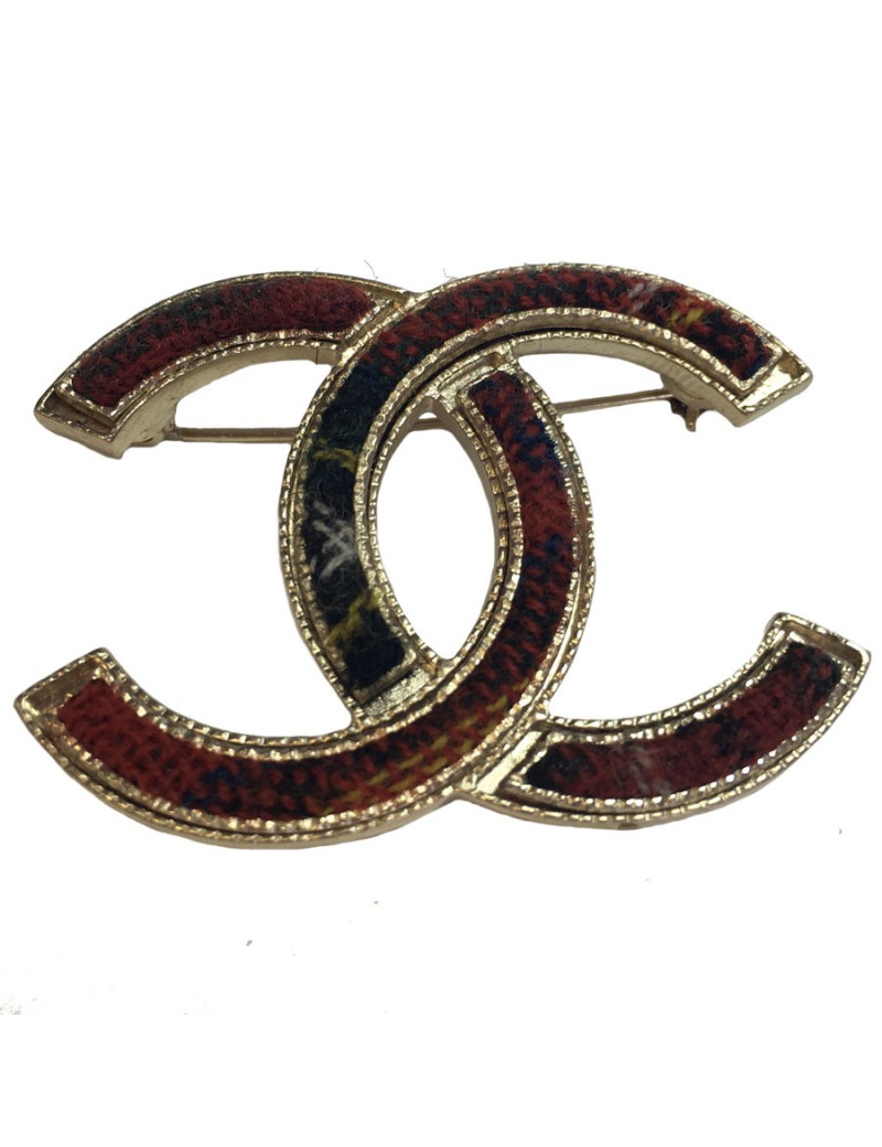 Broche CC CHANEL tweed écossais "Paris Edimbourg"