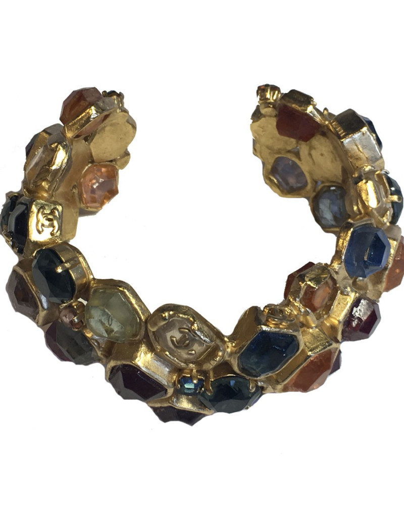 Bracelet CHANEL pierres multicolore et métal doré à l'or fin