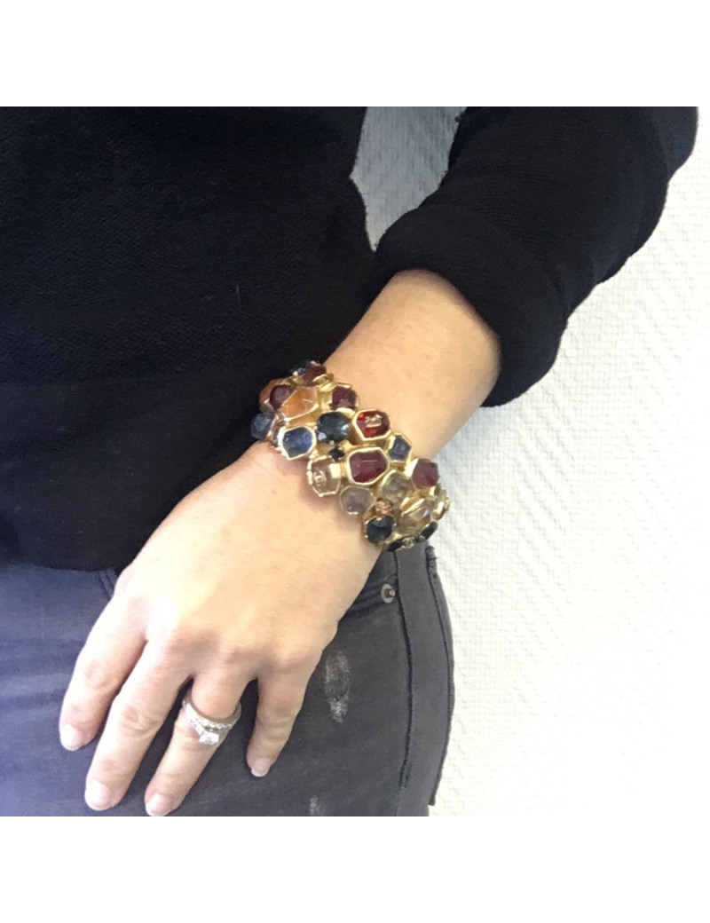 Bracelet CHANEL pierres multicolore et métal doré à l'or fin