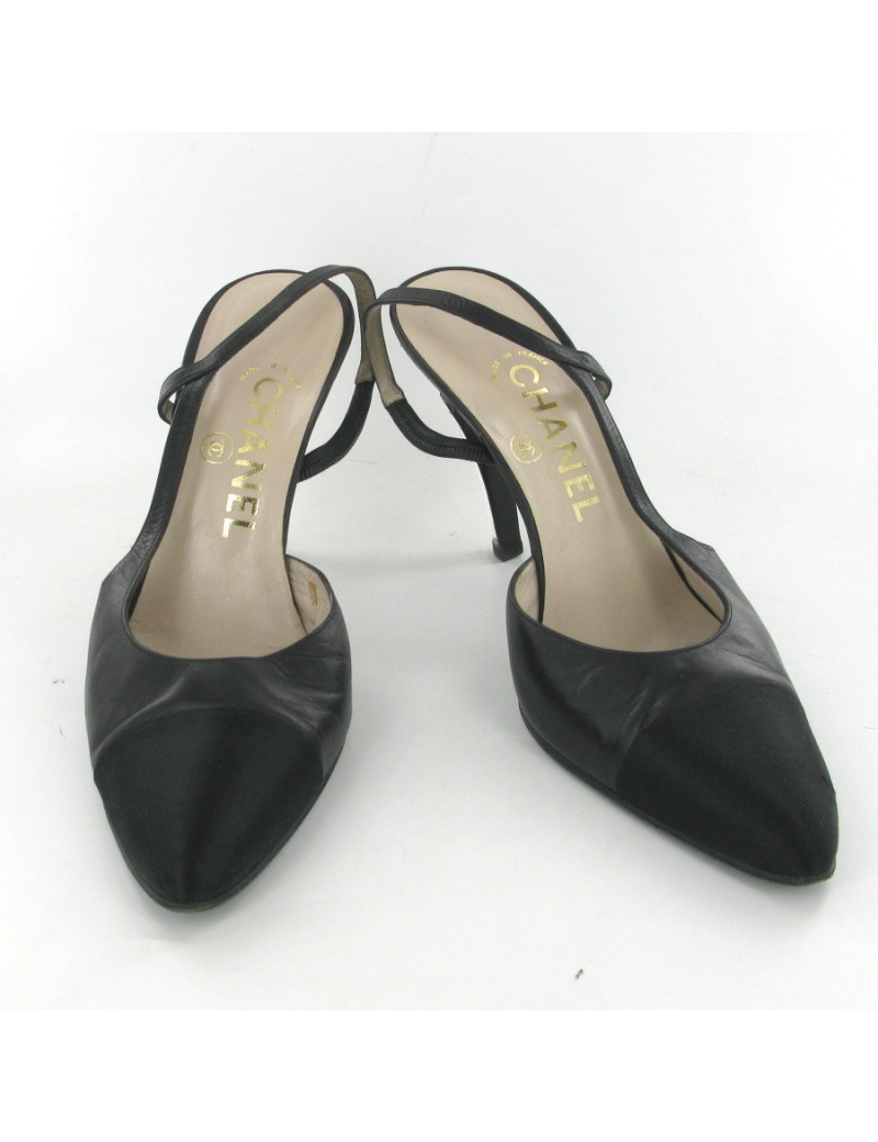 Escarpins cuir et soie noir T39 CHANEL