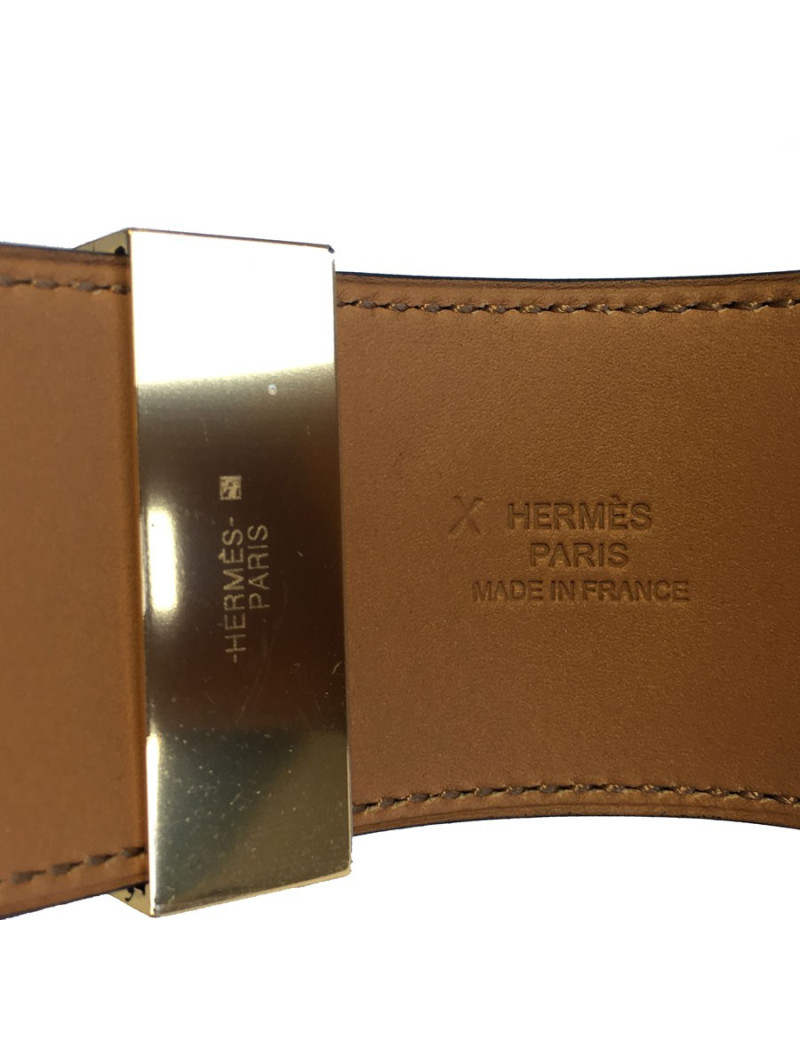 Manchette MEDOR HERMES en veau box noir et laiton plaqué or