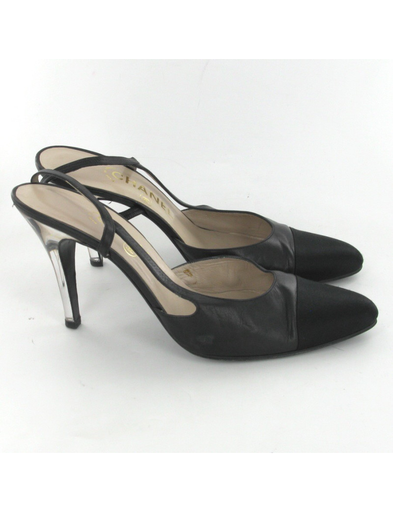 Escarpins cuir et soie noir T39 CHANEL