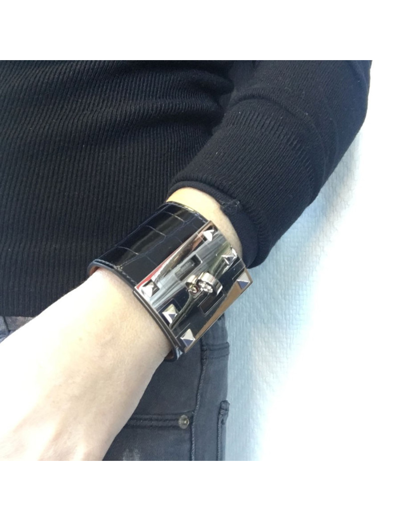 Manchette  HERMES "Extreme" en alligator bleu marine