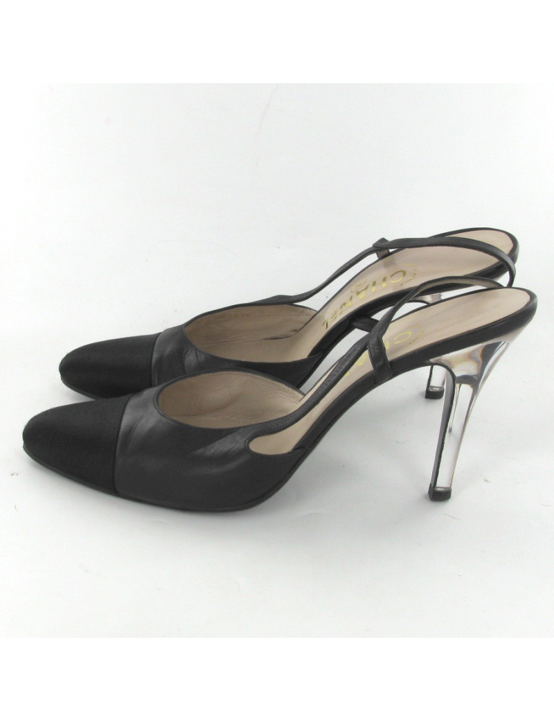 Escarpins cuir et soie noir T39 CHANEL