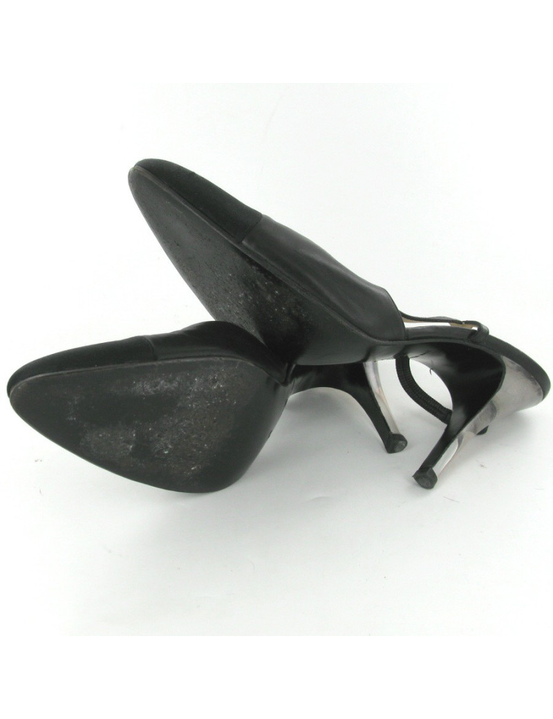 Escarpins cuir et soie noir T39 CHANEL