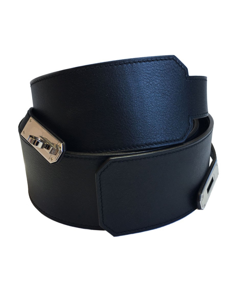 Ceinture HERMES "Diane" en cuir swift noir et bijouterie palladiée T 85