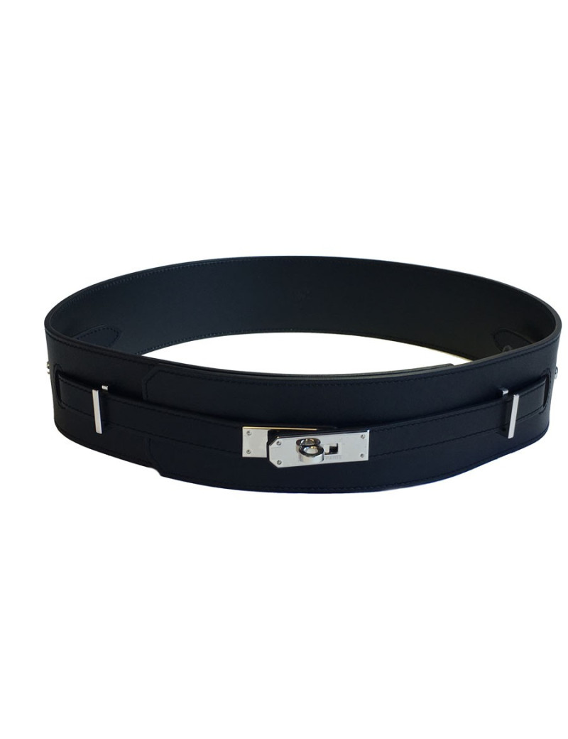 Ceinture HERMES "Diane" en cuir swift noir et bijouterie palladiée T 85