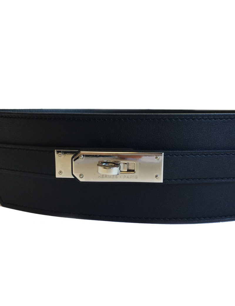 Ceinture HERMES "Diane" en cuir swift noir et bijouterie palladiée T 85