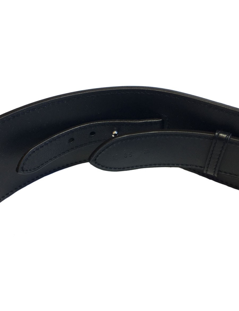 Ceinture HERMES "Diane" en cuir swift noir et bijouterie palladiée T 85