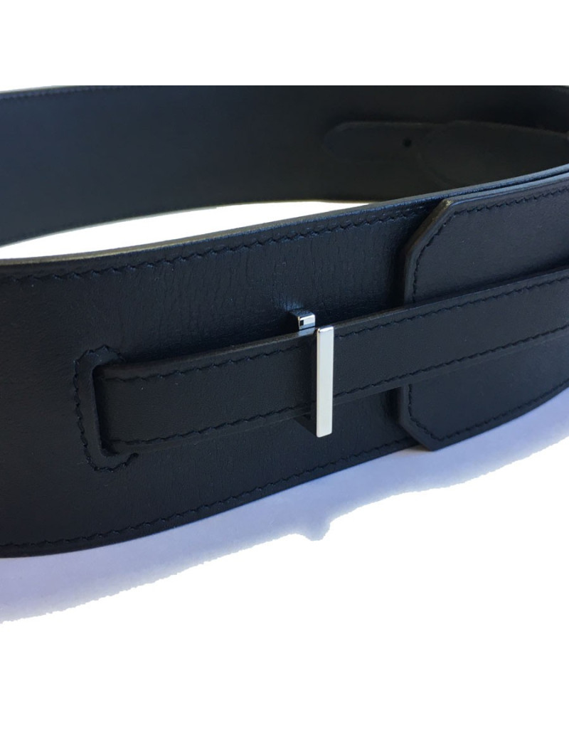 Ceinture HERMES "Diane" en cuir swift noir et bijouterie palladiée T 85