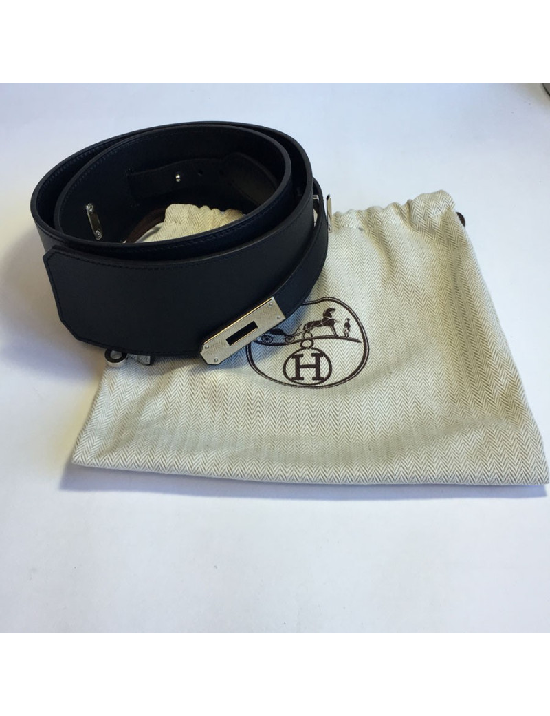 Ceinture HERMES "Diane" en cuir swift noir et bijouterie palladiée T 85