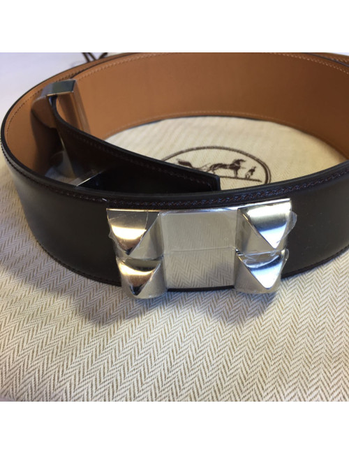 Belt HERMES CDC calf chocolate box and jewelry palladiee T90