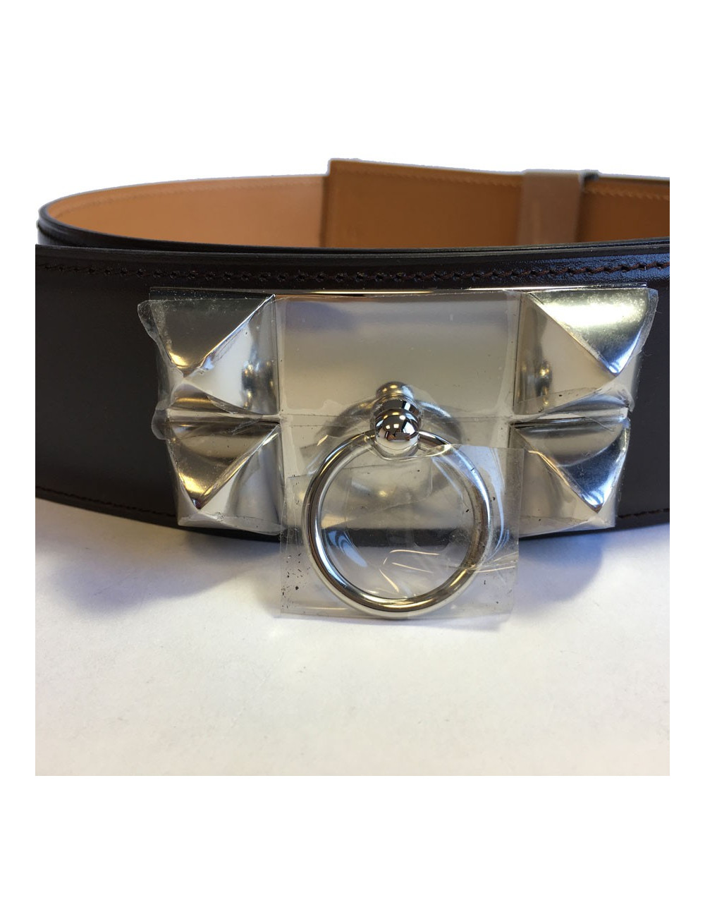 Belt HERMES CDC calf chocolate box and jewelry palladiee T90