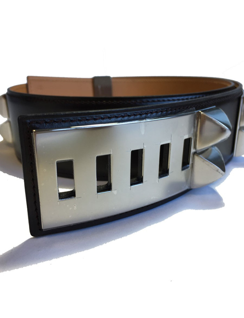 Ceinture CDC HERMES en veau box chocolat et bijouterie palladiée T90