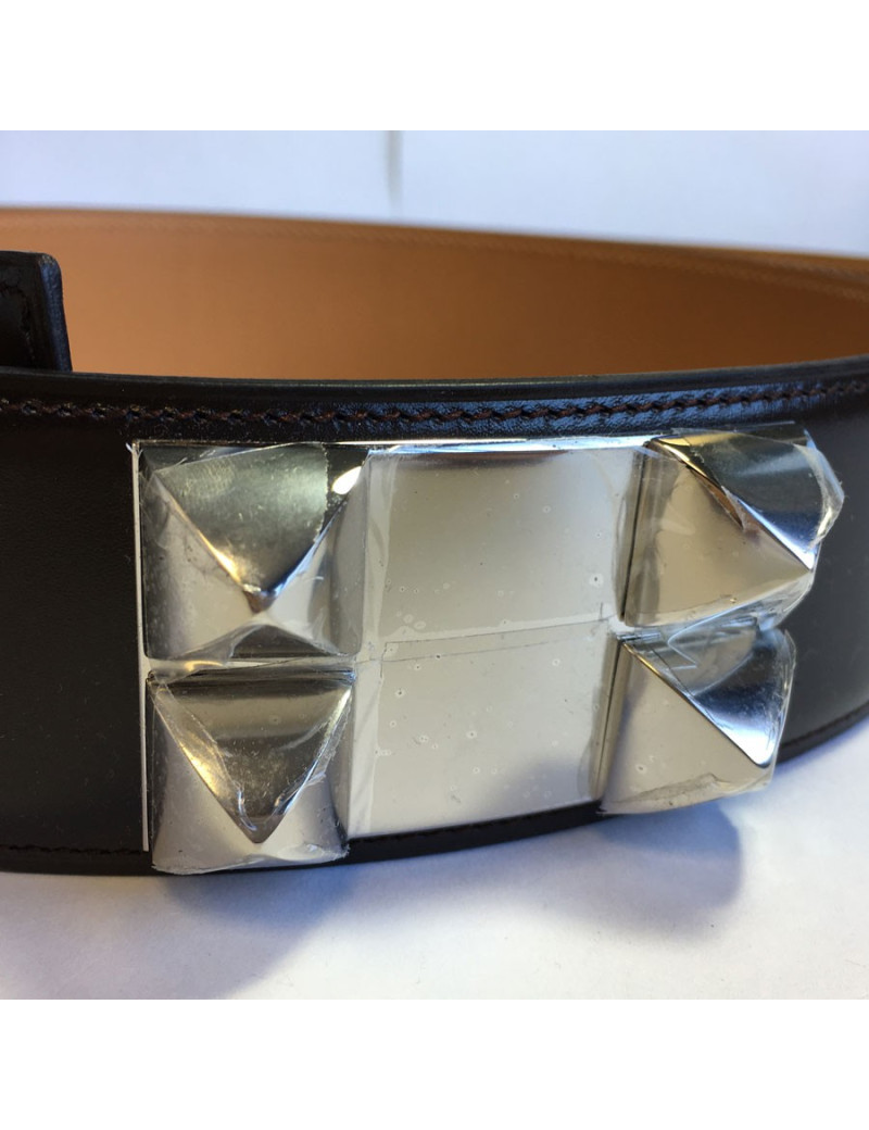 Belt HERMES CDC calf chocolate box and jewelry palladiee T90