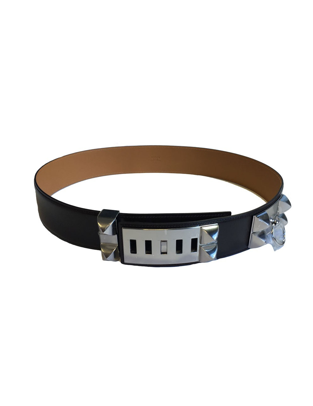 Belt HERMES CDC calf chocolate box and jewelry palladiee T90