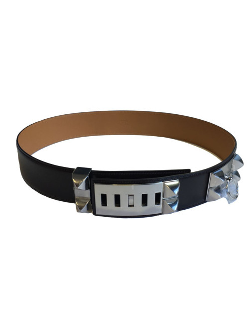 Belt HERMES CDC calf chocolate box and jewelry palladiee T90