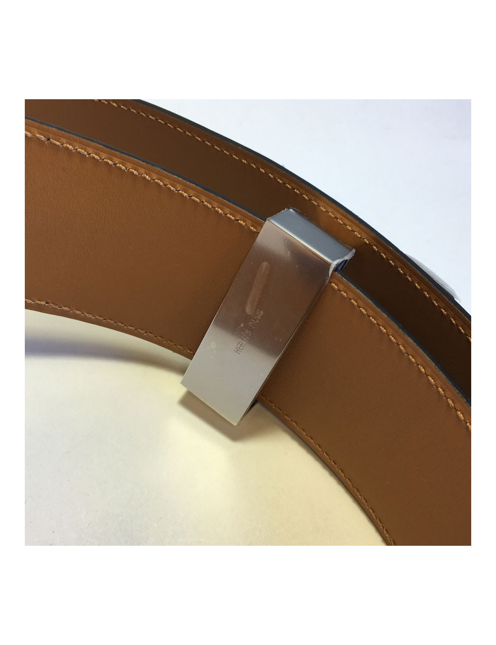 Belt HERMES CDC calf chocolate box and jewelry palladiee T90