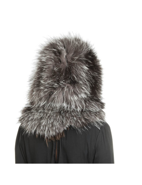 REVILLON hood in silver fox fur