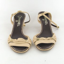 Sandals CHANEL leather beige pink T37.5