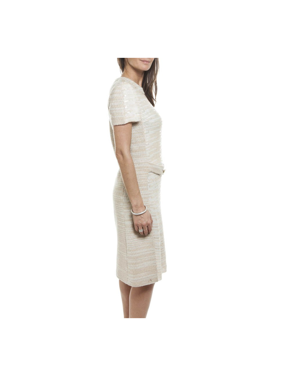 Dress CHANEL T 40 EN beige wool and sequins