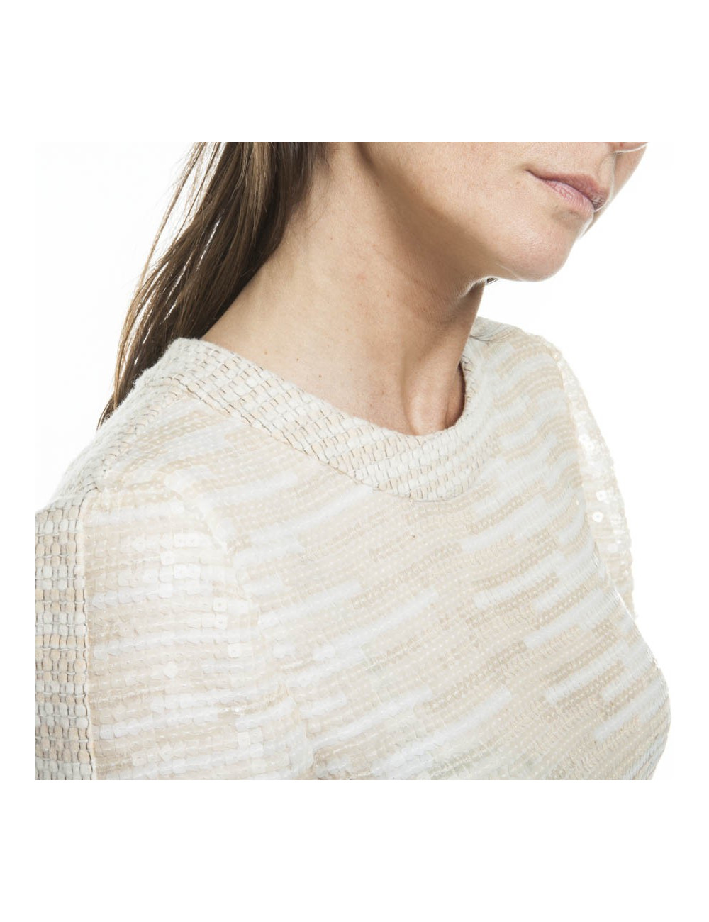 Dress CHANEL T 40 EN beige wool and sequins