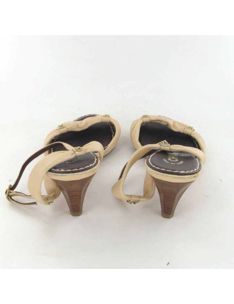 Sandales en cuir rose pâle T37.5 CHANEL