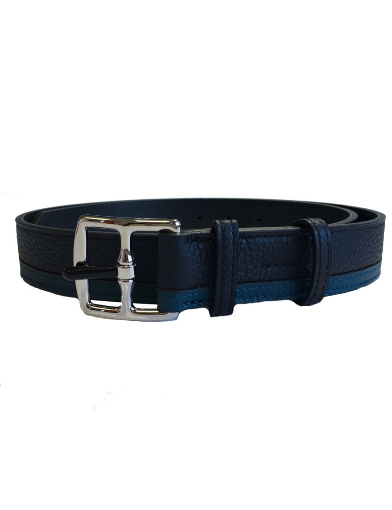 Belt HERMES "Etrivière hypnotic" man in calf-taurillon clemence blue indigo and Mallard