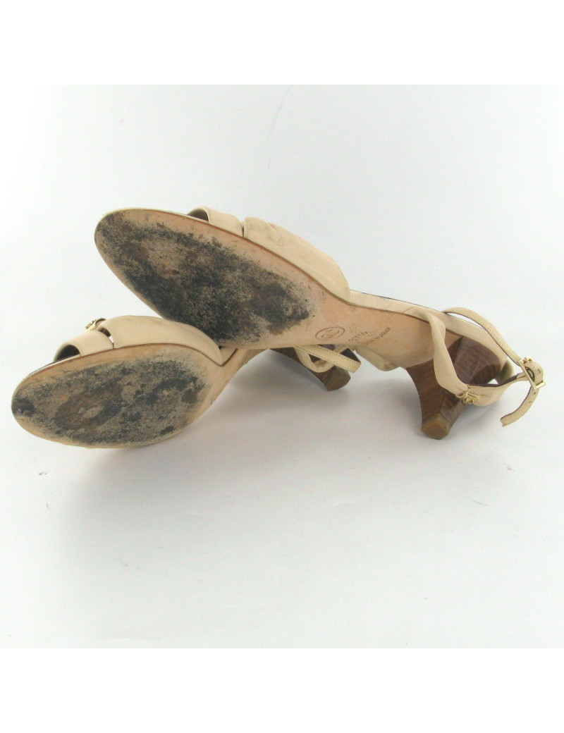 Sandales en cuir rose pâle T37.5 CHANEL