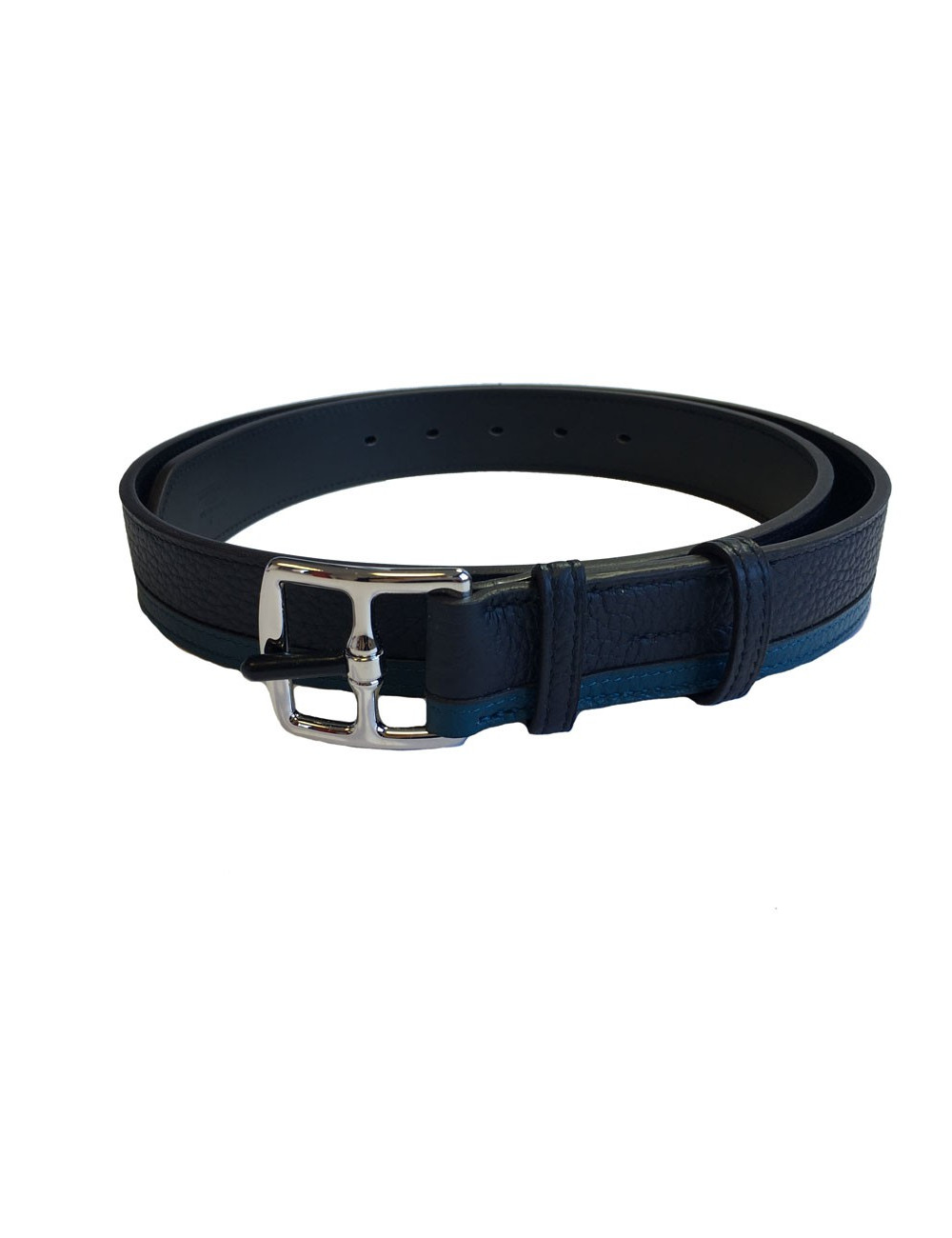 Ceinture HERMES "Etririvière hypnotic" homme en veau taurillon clémence bleu indigo et colvert