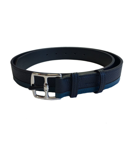 Belt HERMES "Etrivière hypnotic" man in calf-taurillon clemence blue indigo and Mallard
