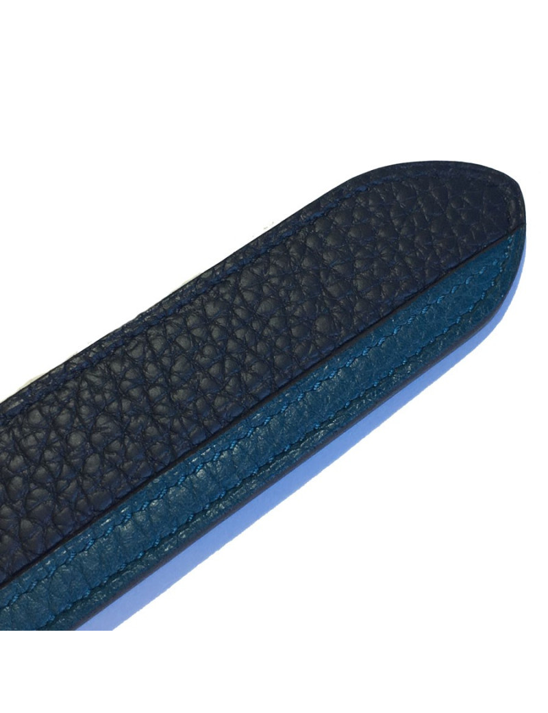 Belt HERMES "Etrivière hypnotic" man in calf-taurillon clemence blue indigo and Mallard